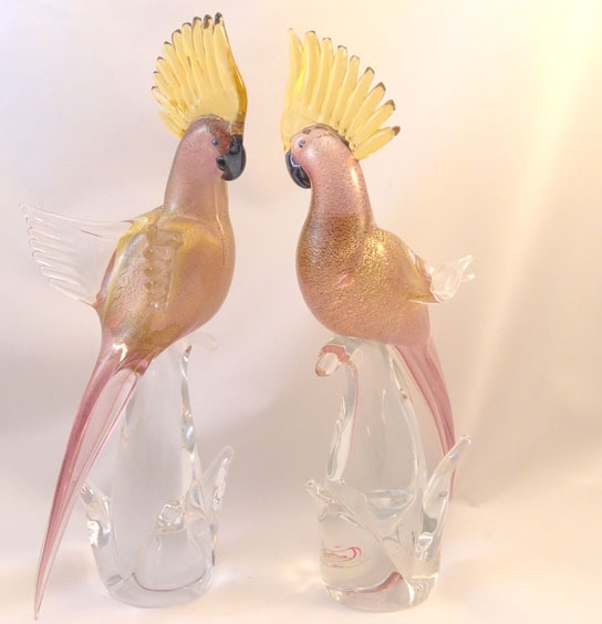 Murano Glass Parrot Pair