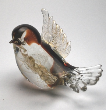 Bird Brown/Clear Crystal/Gold Murano Glass