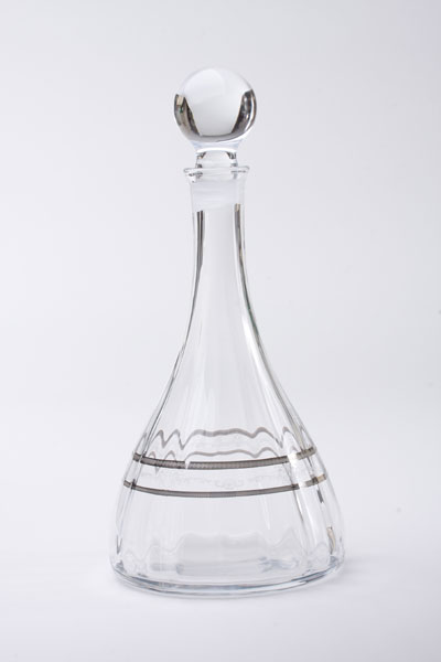 Glass Decanter With Silver  Artwork