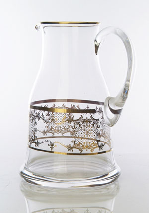 Glass Pitcher with Gold Artwork
