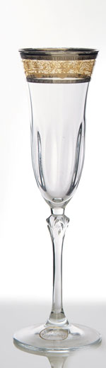 Set of Six Flute Glasses with Silver Amber Artwork