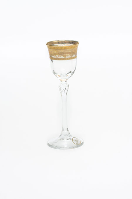 Set of Six Liquor Glasses with Amber Gold Artwork
