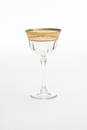 Set of Six Martini Glasses with Amber Gold Artwork