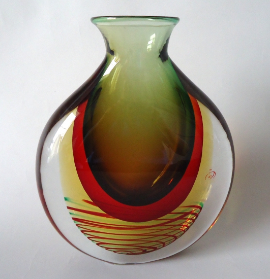 Emerald/Ruby/Amber Spiral Murano Vase