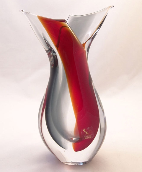Murano Glass Vase Red/Smoke/Grey