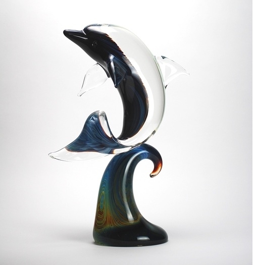 Murano Glass Dolphin on Wave Calcedonia