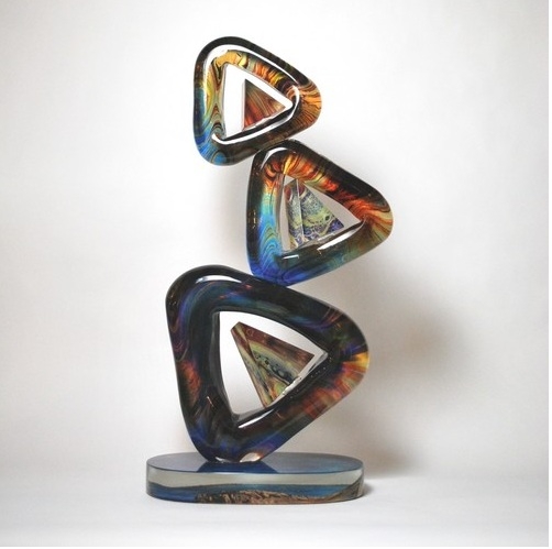 Murano Glass Triangolo Sculpture Calcedonia