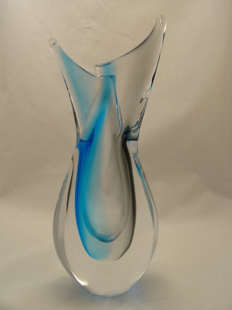 Murano Glass Vase Aqua/Gray