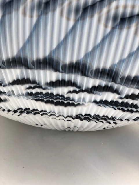 Black Ivory and Silver Murano Glass Folded Bowl