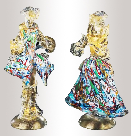 Murano Murrine Glass Couple Figurines