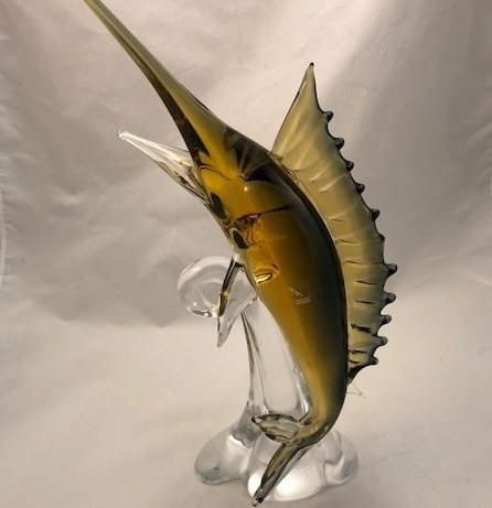 Amber/ Smoky Marlin Murano Glass Fish