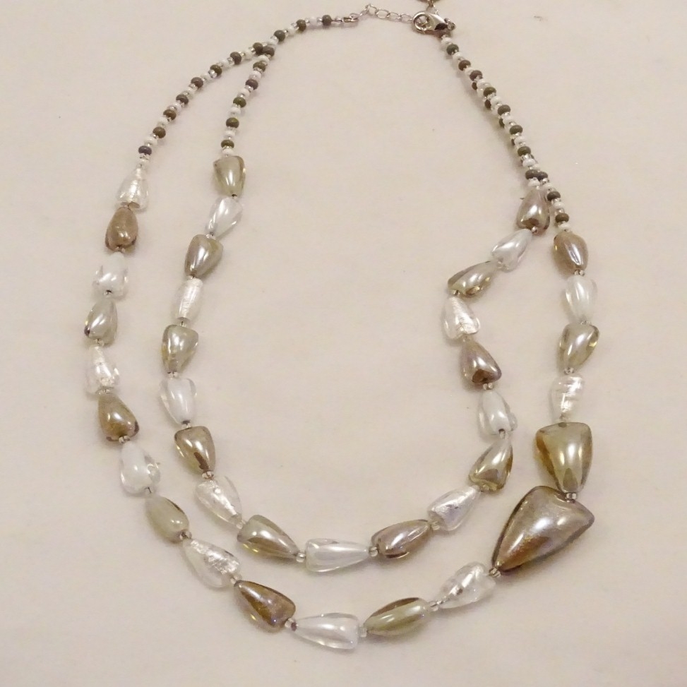 Murano Glass Pearl Effect Neckace Brown/White