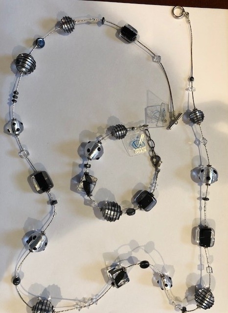 Murano Glass Necklace Black/Silver