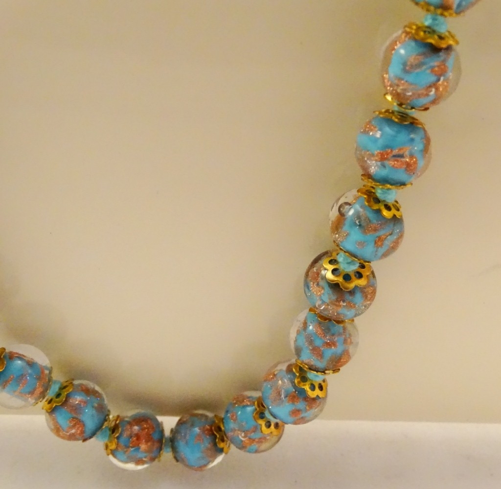 Murano Glass Necklace Blue/Gold
