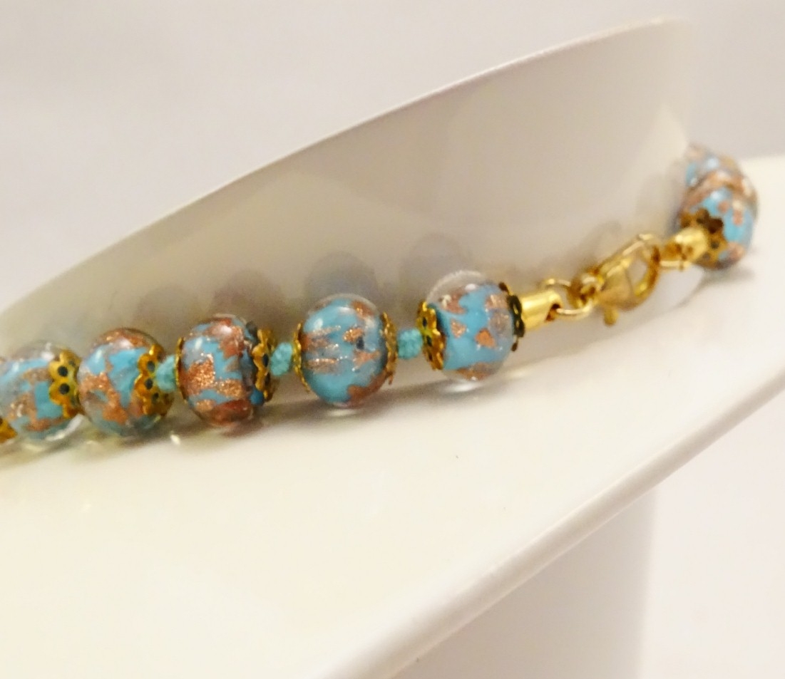 Murano Glass Necklace Blue/Gold