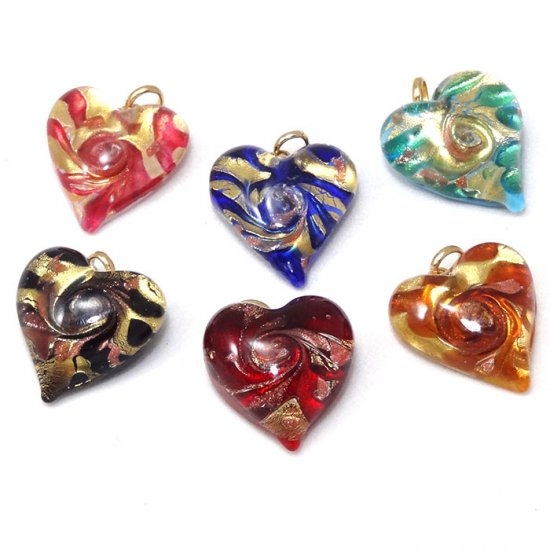 Murano Glass Heart Pendants Assorted