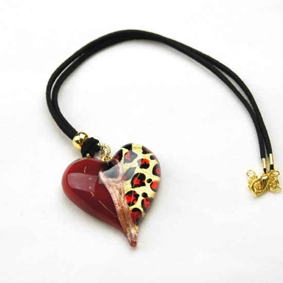Leopard Murano Glass Pendant Heart Red