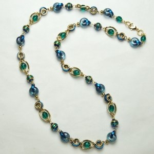 Murano Glass Necklace Long Blue