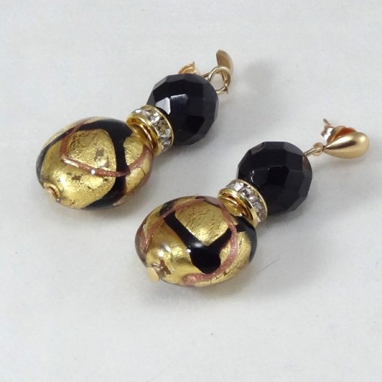 Murano Earrings Black-Gold