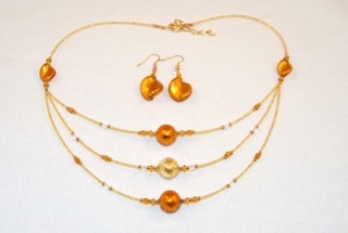 Amber 3 tiers murano glass necklace