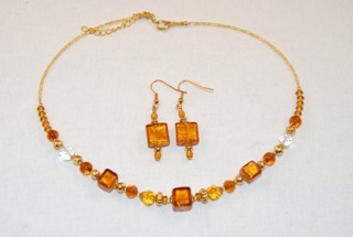 Amber murano glass cubes and globes necklace and earrings