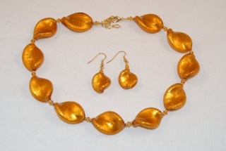 Amber murano glass large twists necklace and earrings