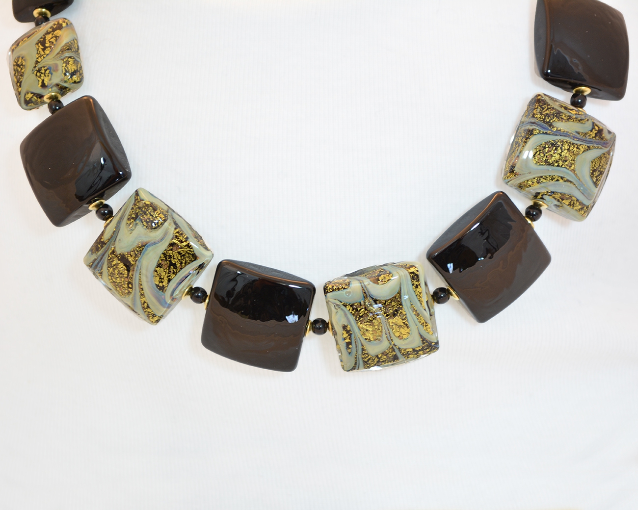 Black and Gold Square Bead Necklace