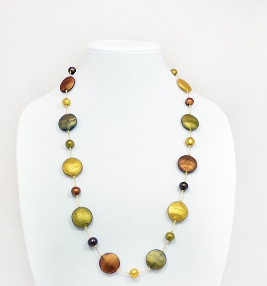 Multicolor and gold flat murano glass bead necklace
