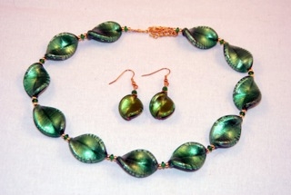 Emerald murano glass large twists necklace and errings