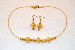 Gold murano glass diamond and globe necklace and earrings
