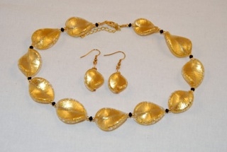 Gold murano glass large twists necklace and earrings