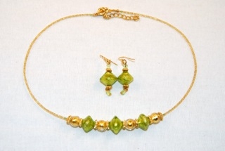 Lime murano glass diamond and globe necklace and earrings