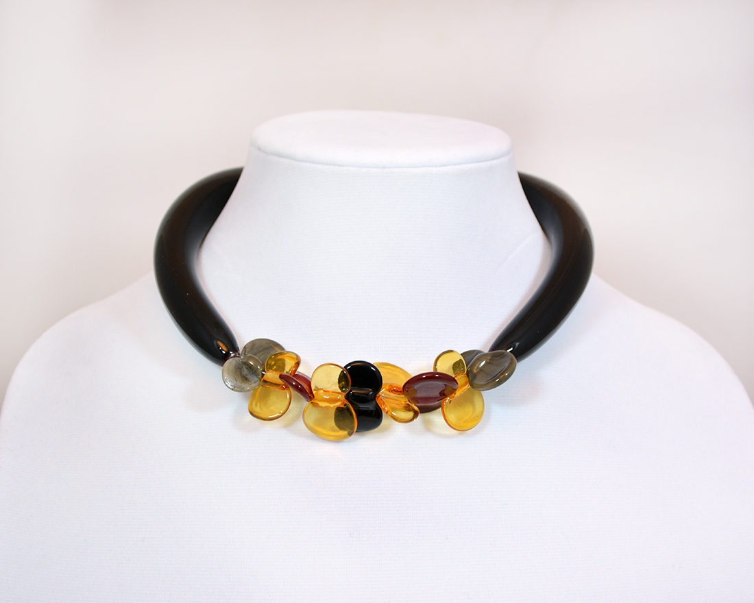 Murano glass black and multicolors single butterfly necklace