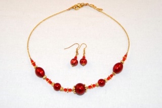 Red murano glass oval and globes necklace and earrings