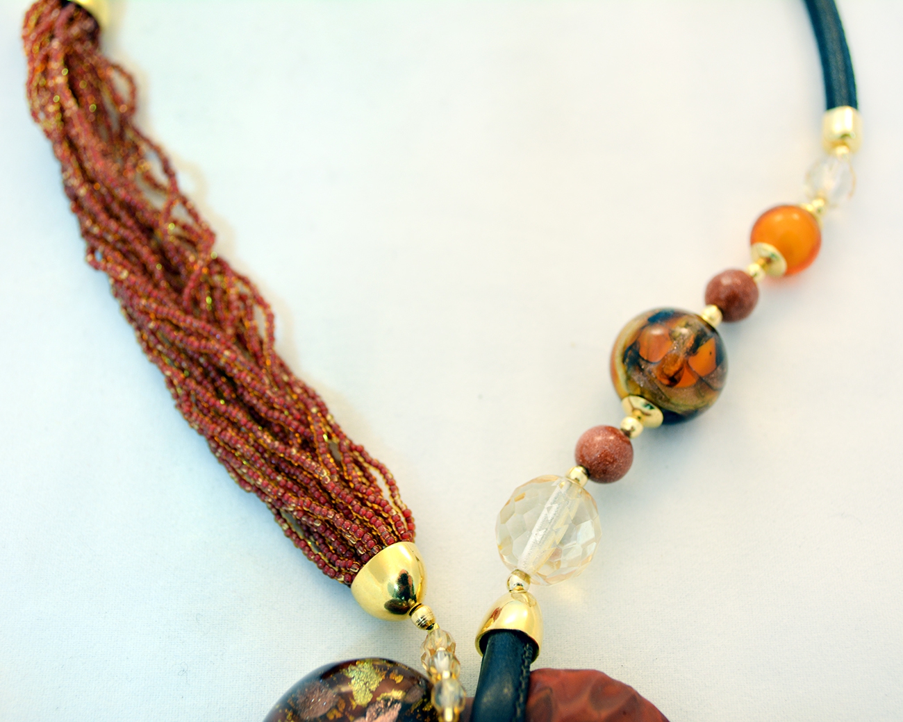 Rust and Gold Murano Intaglio Glass Heart Necklace