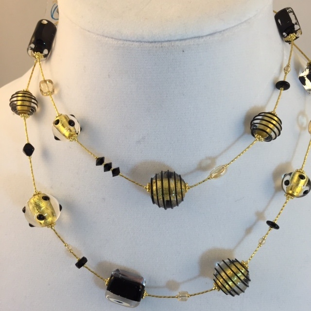 Verona Murano Glass Necklace Black/Gold