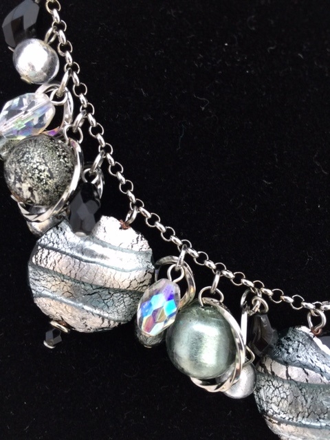 Vintage charm necklace silver and black