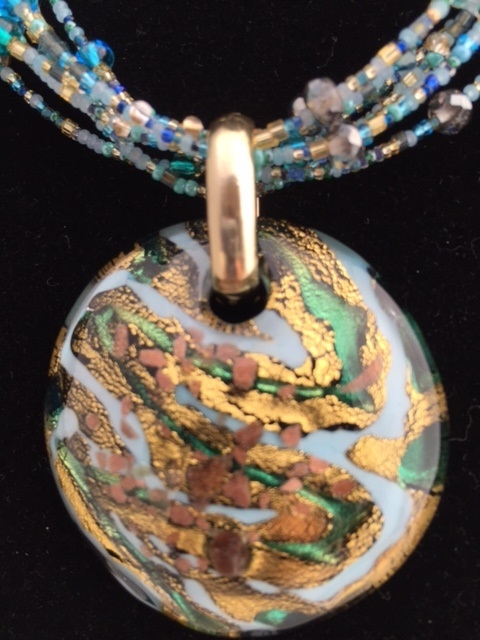 Maniera Turquoise and Gold murano glass pendant