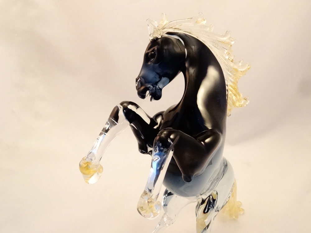 Zannetti Murano Glass Roaring horse Crystal blue gold