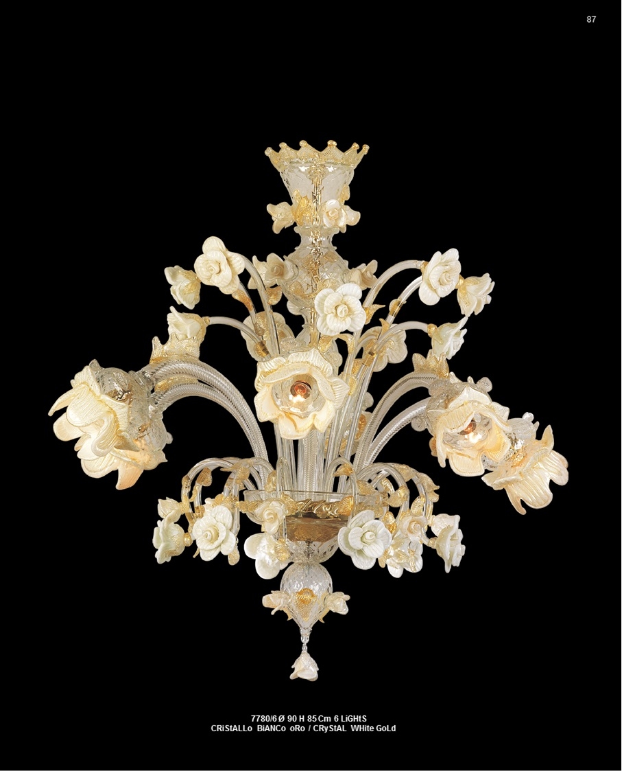 Murano Glass Chandelier Crystal/White/Gold