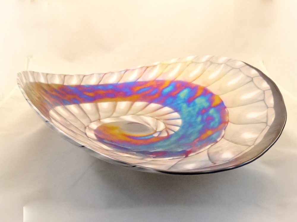 Large Black and Ivory Mother of Pearl Murano Glass Platter