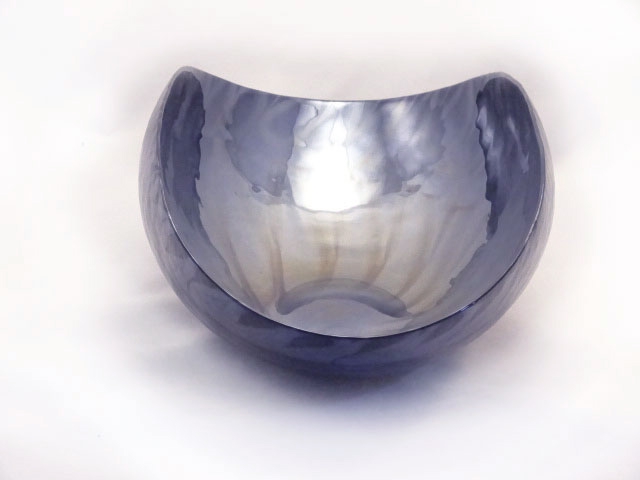 Large  BLUE AND SILVER MURANO GLASS FOLDED BOWL