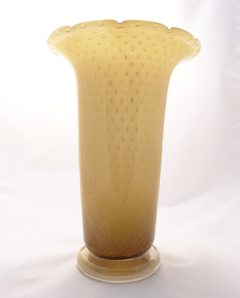 Bullicante Murano Glass Amber and Gold vase