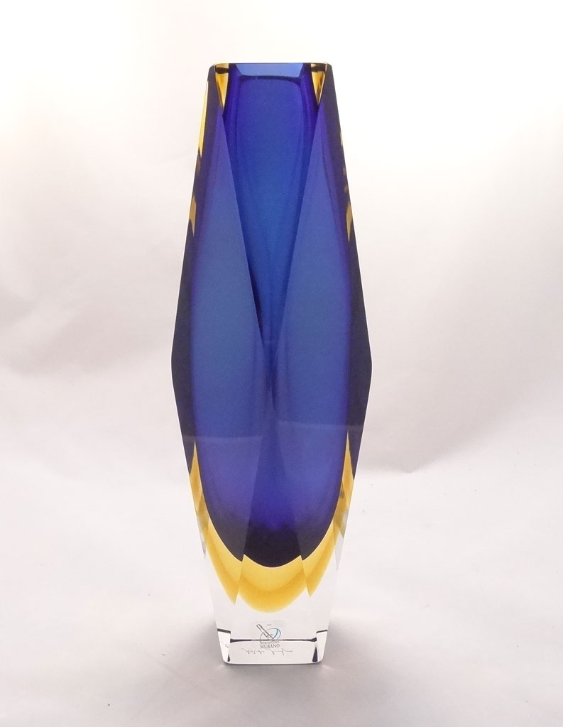 Blue and amber edged vase