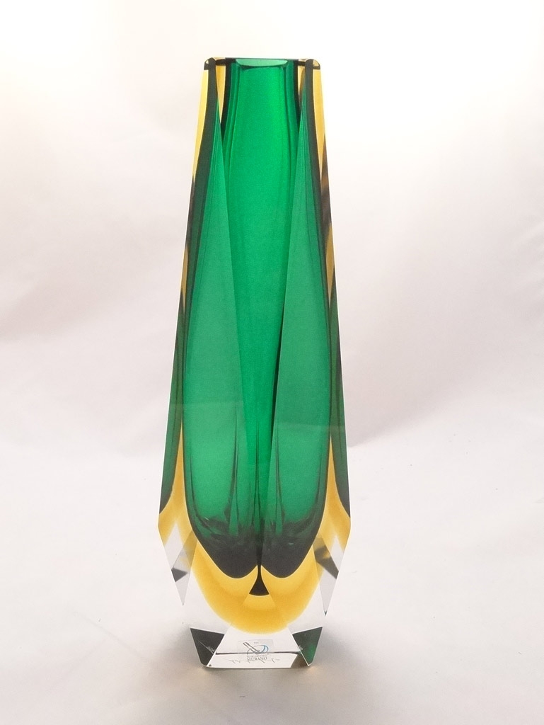 Green and amber edged Murano Glass Vase
