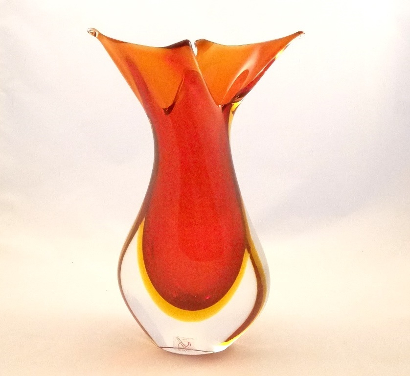 Murano Glass Red and Amber FiFi Vase