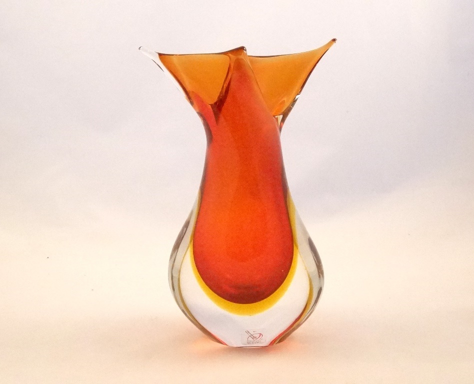 Murano Glass Coral and Topaz Mini FiFi Vase
