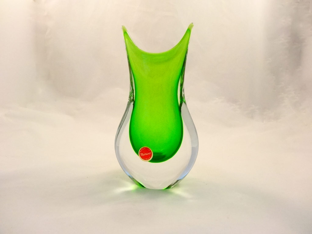 Murano Glass Emerald and Crystal Vase