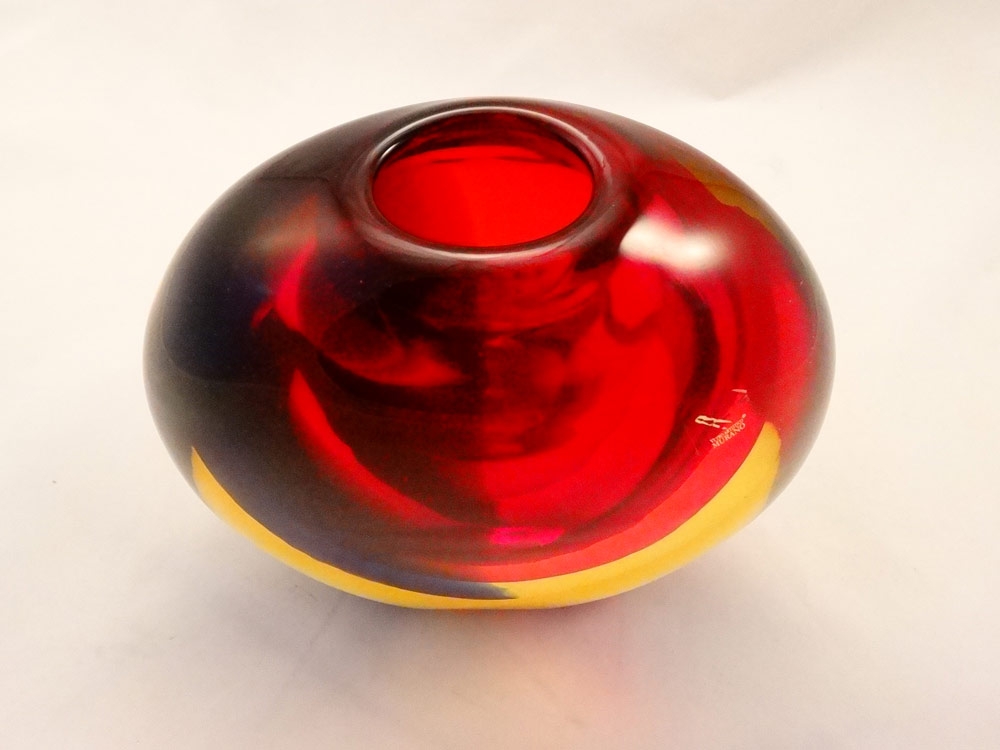 Murano Glass Oball Red Amber blue crystal Sommerso vase