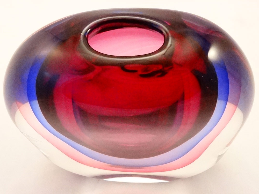 Murano Glass OBALL Ruby Blue Ruby Crystal Somerso Vase